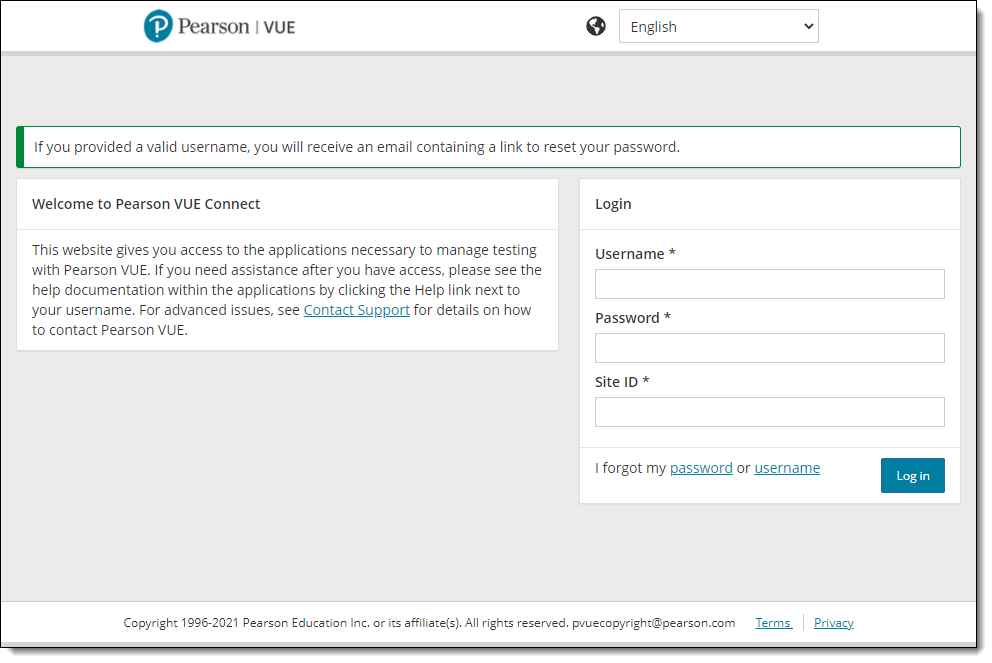 If you provided a valid username, you will receive an email containing a link to reset your password.